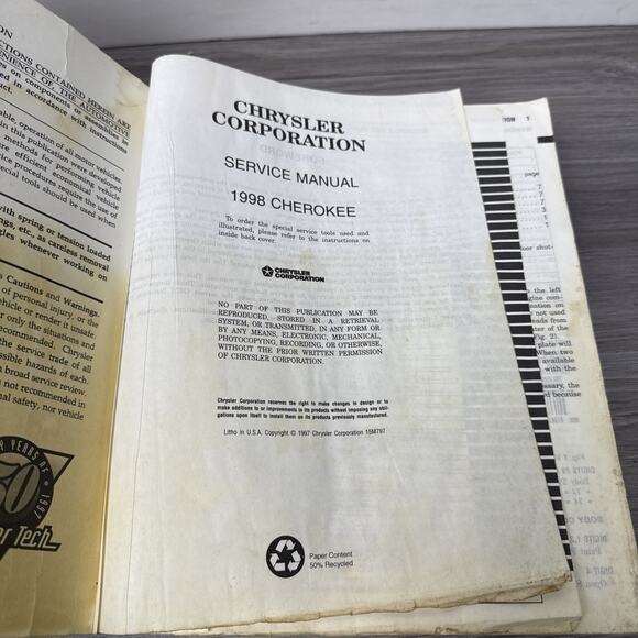1998 Jeep Cherokee Dealer Service Shop Repair Manual Original OEM Chrysler - Picture 6 of 8
